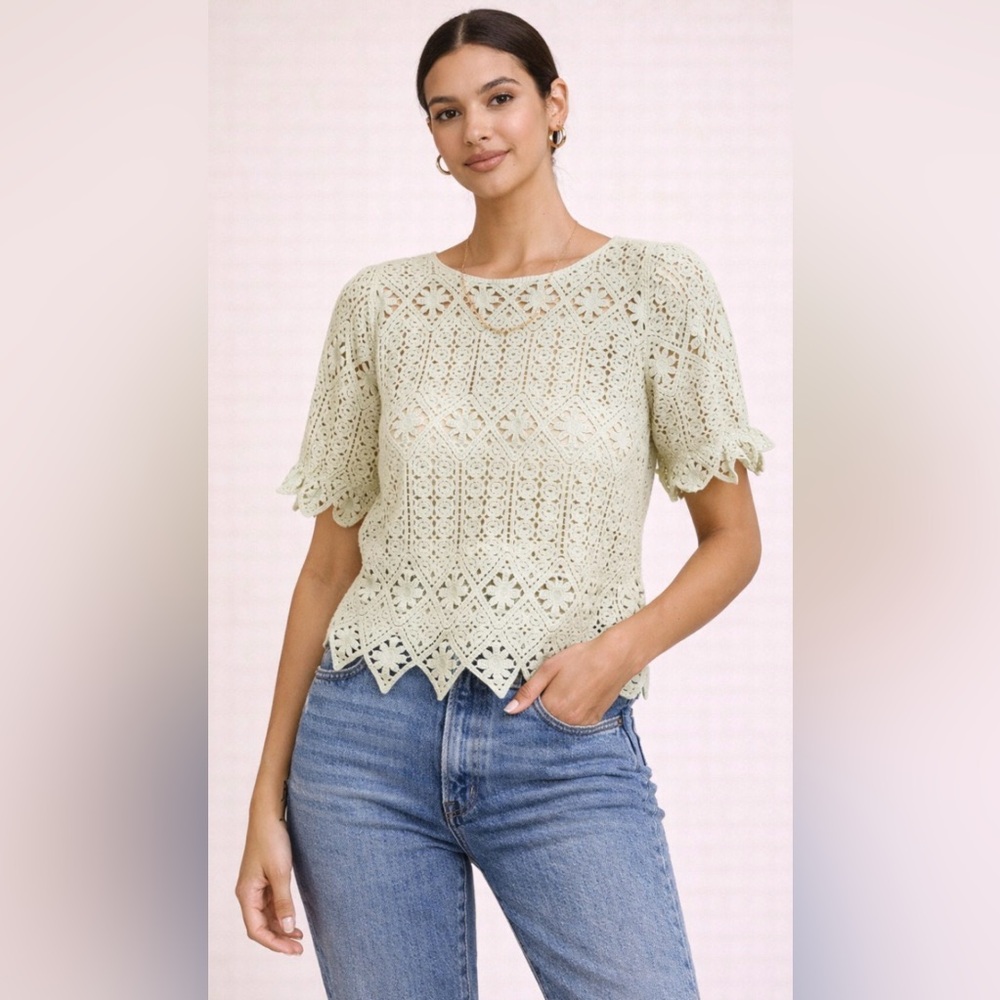 NWT Willow & Root Light Green Crochet Blouse